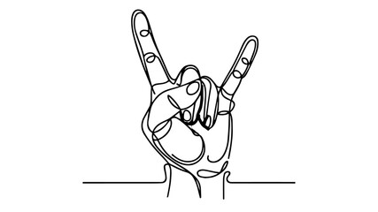 rock hand sign one line illustration
