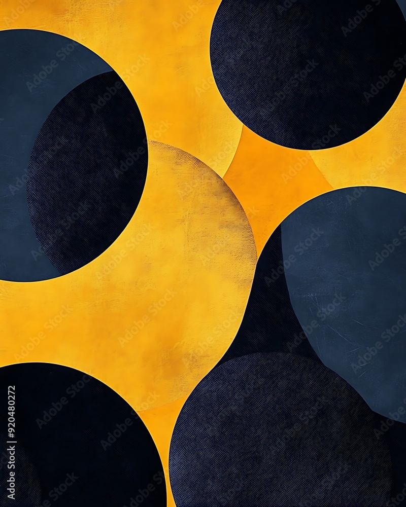 Poster non-seamless abstract with bold overlapping circles in burnt orange and chambray blue