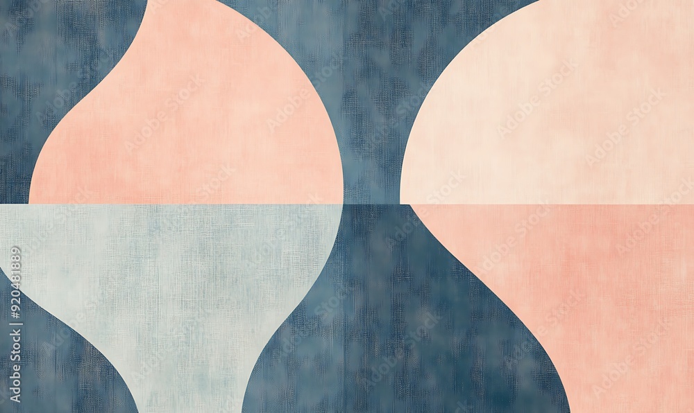 Fototapete Seamless Abstract with Repeating Geometric Pattern in Peach Fuzz and Chambray Blue