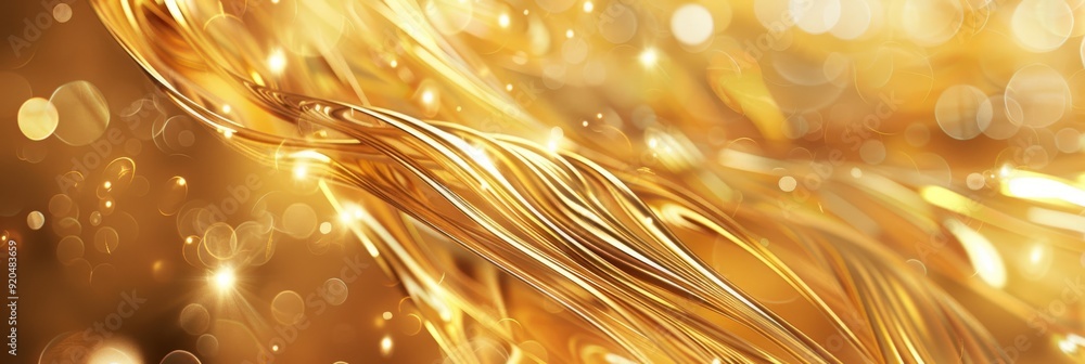 Poster a visually stunning abstract representation of flowing golden light featuring an enchanting bokeh ef