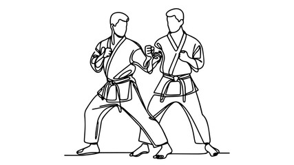 karate fighters one line drawing vector