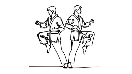 karate fighters line drawing vector