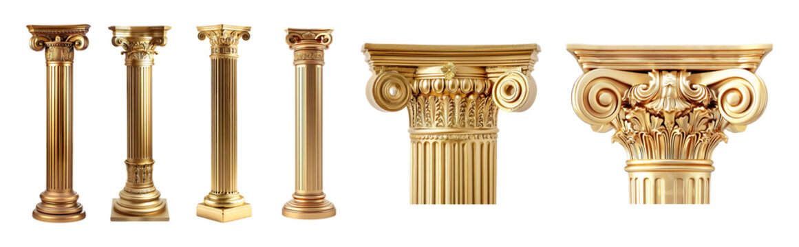 Gold Column Pedestal Isolated on transparent background.