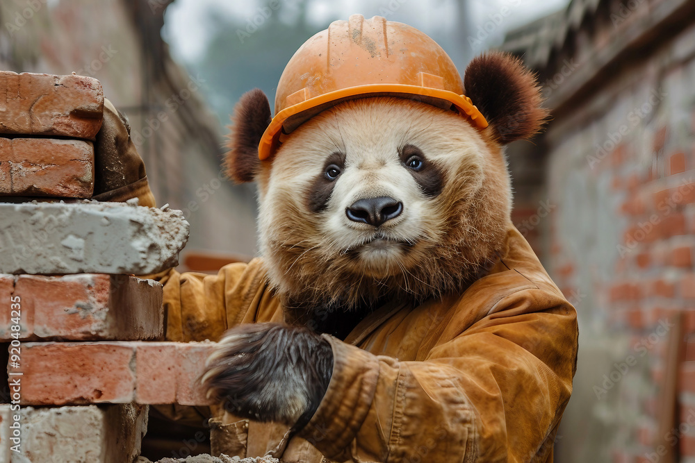 Poster created with generative ai image of bear building house