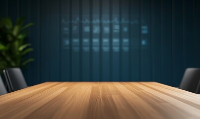 modern conference room table with blue wall and data visualization projection - empty for product placement