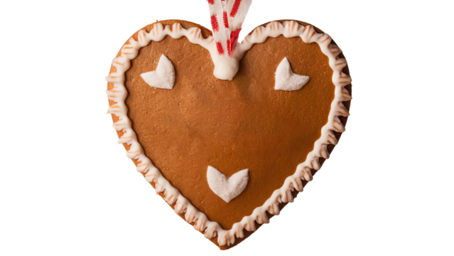 Cute gingerbread heart with copy space isolated png