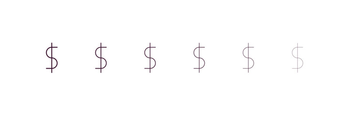 dollar currency outline icon. Linear vector from business concept. 6 different line style dollar currency icon included thin, light, regular, medium, bold, black style