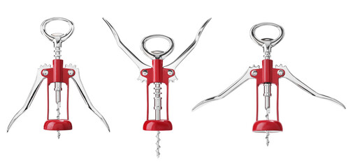 Collage with wing corkscrew on white background