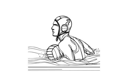 professional Water polo player line art drawing