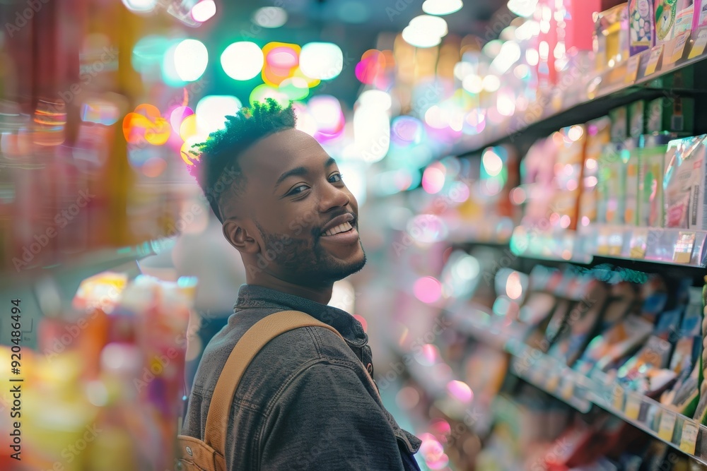 Poster helpful customer service agent recommending products based on customer preferences with bokeh effect