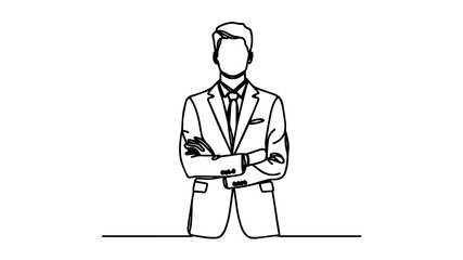standing full body of a man in suit and tie with crossed arms line art 