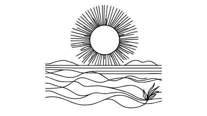 Sun and Waves line art illustration