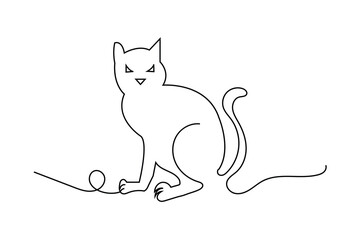 Cat line icon. One line drawing of cute cat animals isolated on white background. Cute cat pet online continuous hand drawn line art. Vector illustration. eps 10
