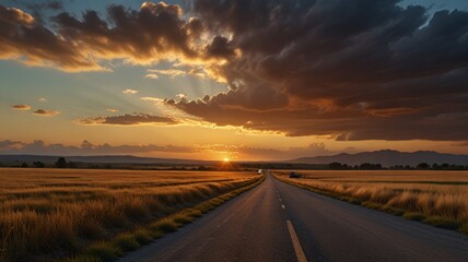 sunset over the road , AI Generated.