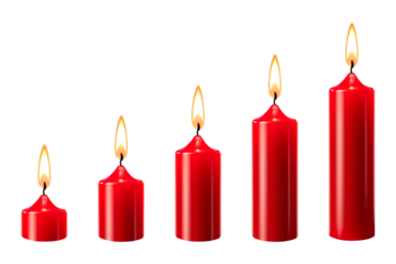 Red candles arranged small to tall isolated on transparent background