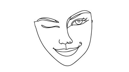 Single Line Winking Face vector