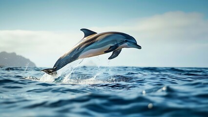 Obraz premium Graceful Dolphin Acrobatics in Blue Waters