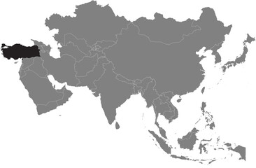 Fototapeta premium Highlighted map of TURKEY inside detailed blank flat political map of the Asian continent on isolated background