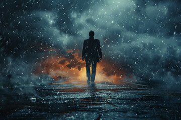 Obraz premium Nature disaster concept, Generative AI illustration of huge storm flood ecological water crisis