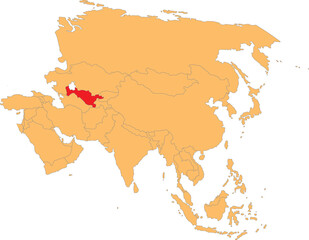 Fototapeta premium Highlighted map of UZBEKISTAN inside detailed blank flat political map of the Asian continent on isolated background