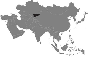 Highlighted map of KYRGYZSTAN inside detailed blank flat political map of the Asian continent on isolated background