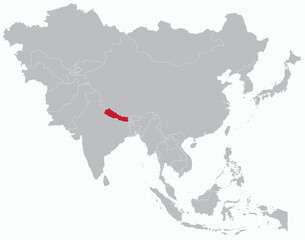 Obraz premium Highlighted map of NEPAL inside detailed blank flat political map of the Asian continent on isolated background