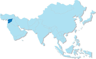 Highlighted map of SYRIA inside detailed blank flat political map of the Asian continent on isolated background