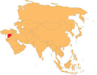 Highlighted map of SYRIA inside detailed blank flat political map of the Asian continent on isolated background