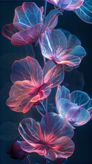 Vibrant Neon Flowers on Dark Background - Illuminated Petals and Luminous Flora