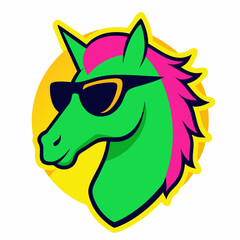 Horse logo design vector art illustration. Horse head with sunglasses icon illustration.
