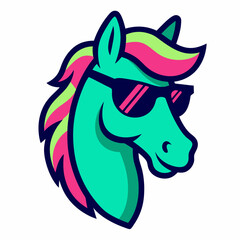 Horse logo design vector art illustration. Horse head with sunglasses icon illustration.
