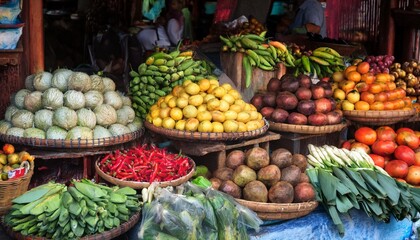 Assorted fruits and vegetables at farmers market