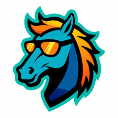 Horse logo design vector art illustration. Horse head with sunglasses icon illustration.

