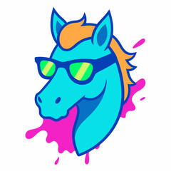 Horse logo design vector art illustration. Horse head with sunglasses icon illustration.

