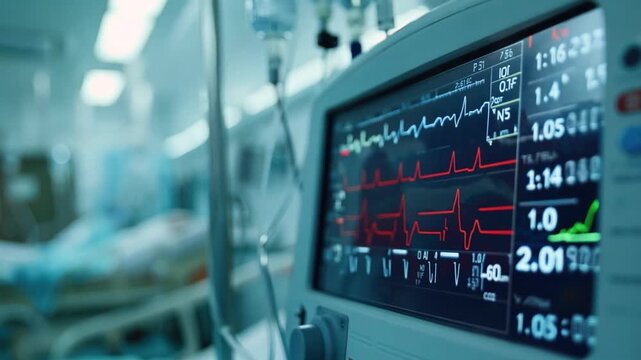 A heart rate monitor Close-up photo in hospital.