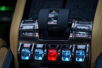 Close-up of the interior and center console of a new energy electric car