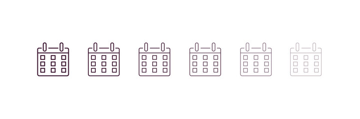 monthly calendar outline icon. Linear vector from education concept. 6 different line style monthly calendar icon included thin, light, regular, medium, bold, black
