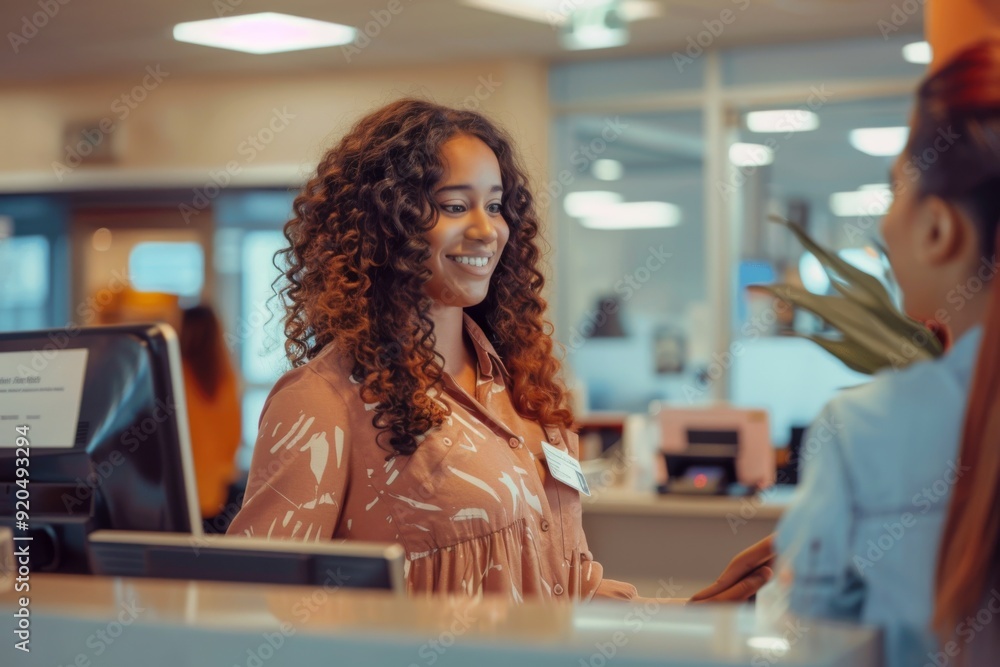 Poster friendly customer service representative addressing a customer's concerns with bokeh effect, ai gene