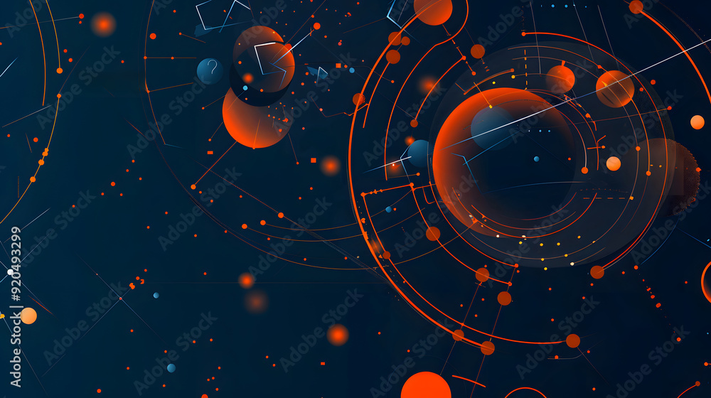 Poster abstract technology background with geometric circles and dots, simple vector illustration of abstra