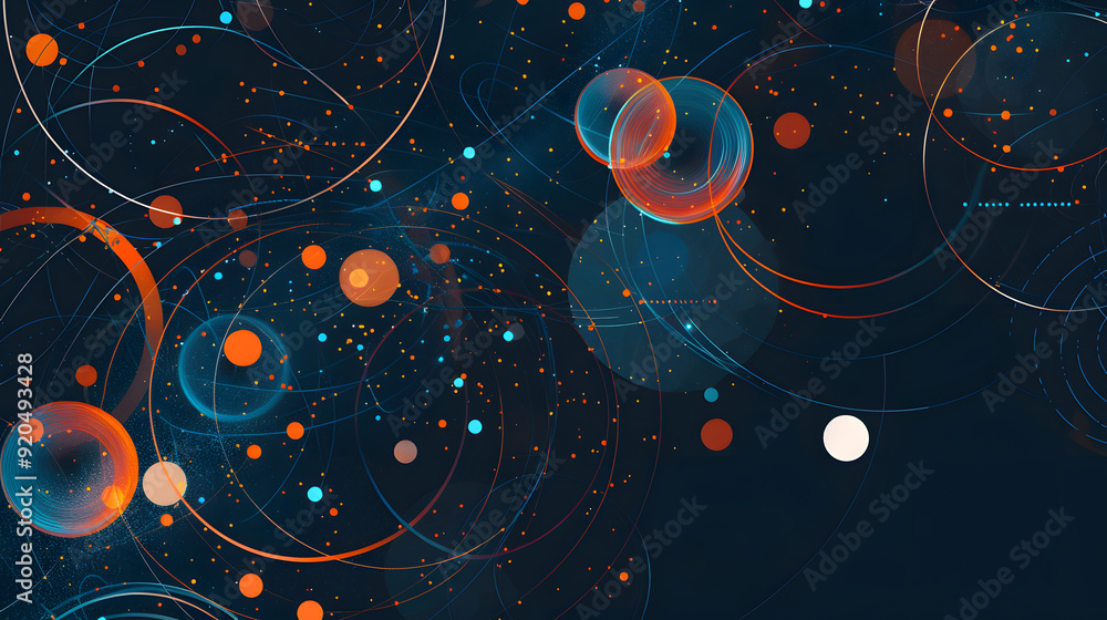 Poster abstract technology background with geometric circles and dots, simple vector illustration of abstra