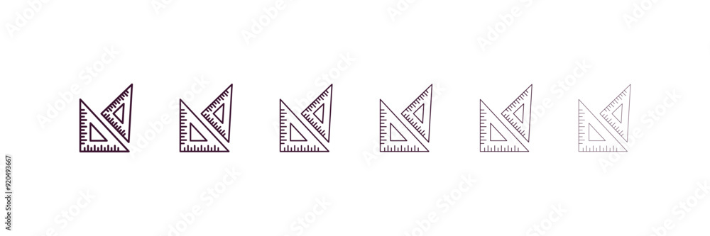 Poster set square school tool outline icon. linear vector from education concept. 6 different line style se