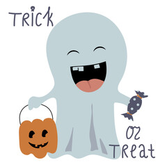 Cute Halloween Ghost with jack o lantern and trick or treat Message