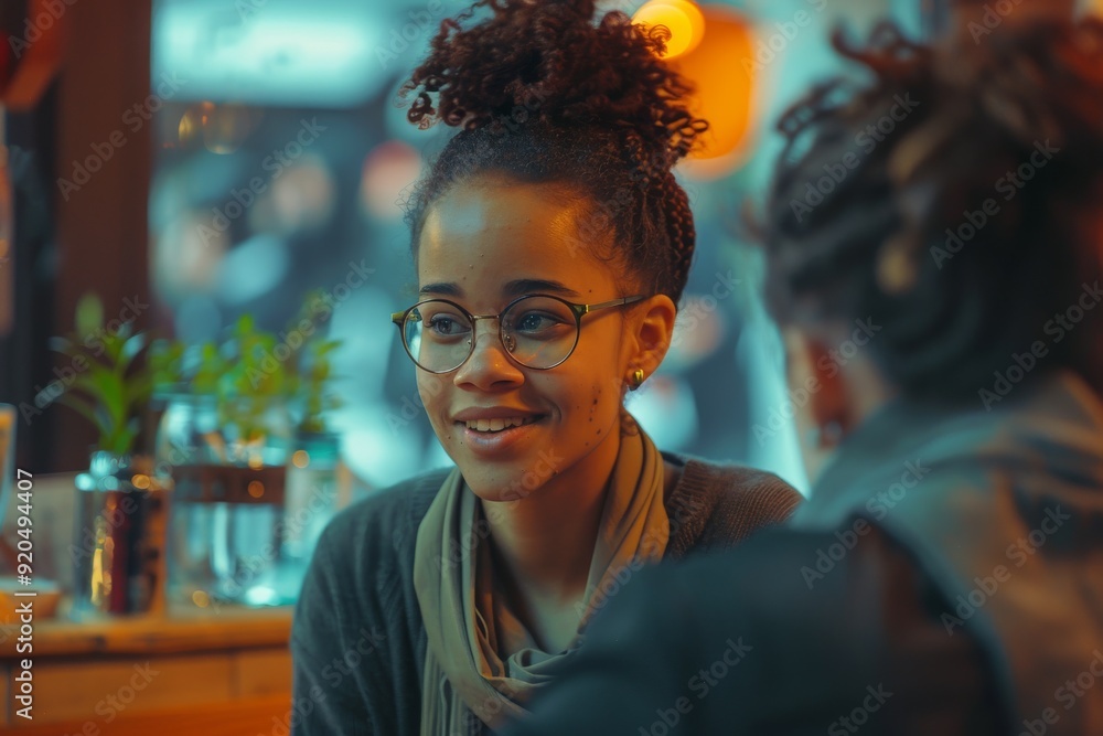 Poster friendly customer service representative addressing a customer's concerns with bokeh effect, ai gene