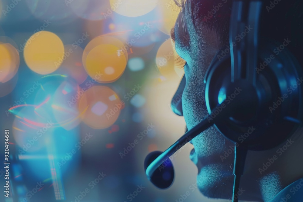 Aufkleber friendly customer service representative addressing a customer's concerns with bokeh effect, ai gene