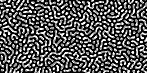Abstract Turing organic wallpaper with background. Turing reaction diffusion monochrome seamless pattern with chaotic motion. Natural seamless line pattern. Linear design with biological shapes.