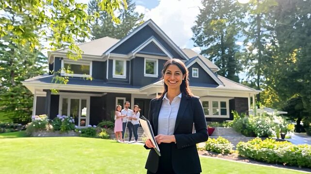 Realtor stood in front of the house with his family behind him.