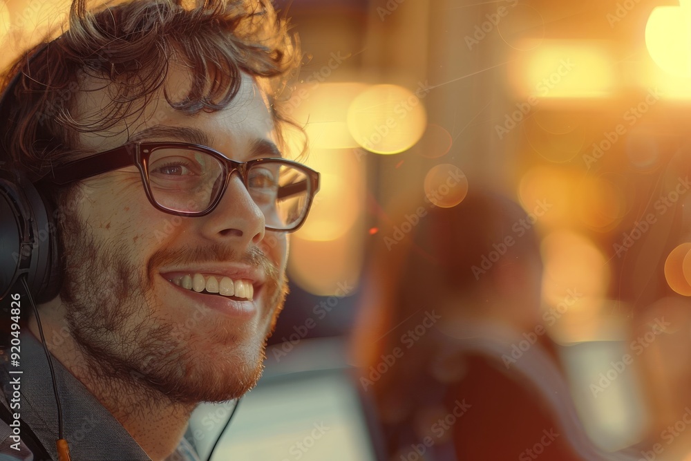 Aufkleber friendly customer service representative addressing a customer's concerns with bokeh effect, ai gene