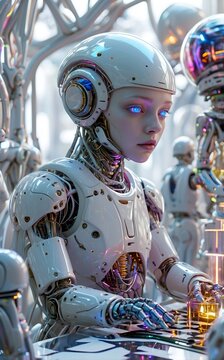 a robot Extraterrestrial Alien and Humanoid Robot Engage in a Mesmerizing, Strategic Chess Match