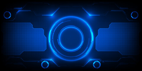 Vector illustrations of abstract blue bright circle hud futuristic tech background.Futuristic technology design concept.