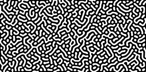 Abstract Turing organic wallpaper with background. Turing reaction diffusion monochrome seamless pattern with chaotic motion. Natural seamless line pattern. Linear design with biological shapes.